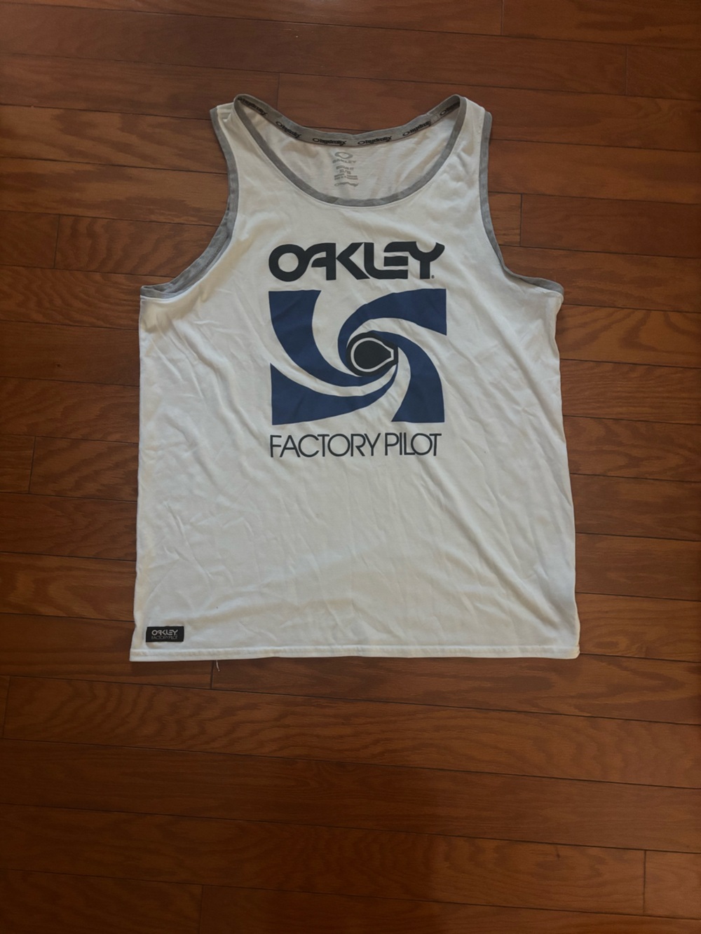Oakley White Tank with Gray Trim and Navy Logo